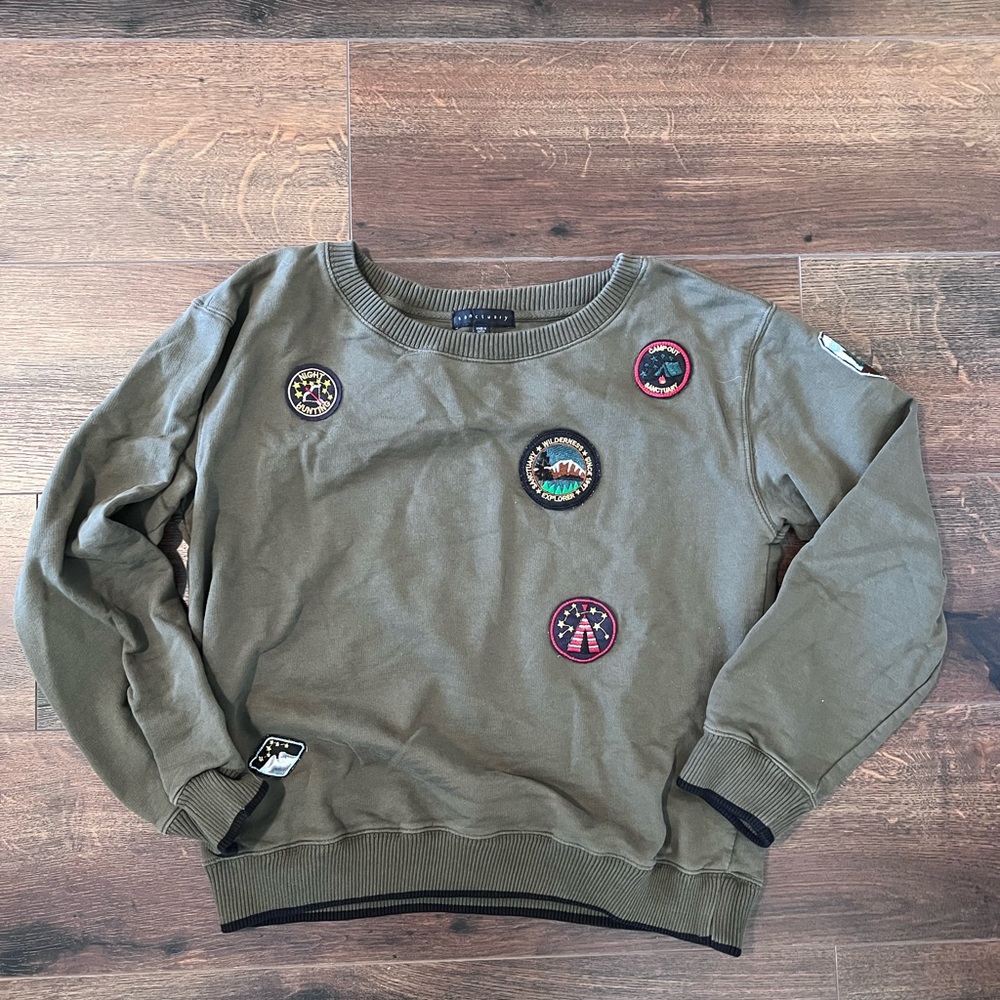 Sanctuary Olive Green Sweater with Patches
